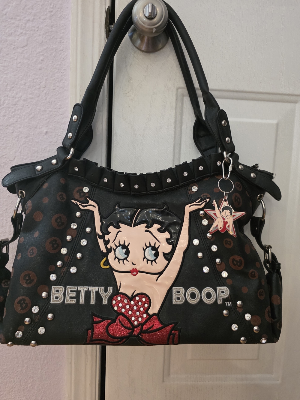 Betty Boop Black Shoulder Bag with Stud Accents